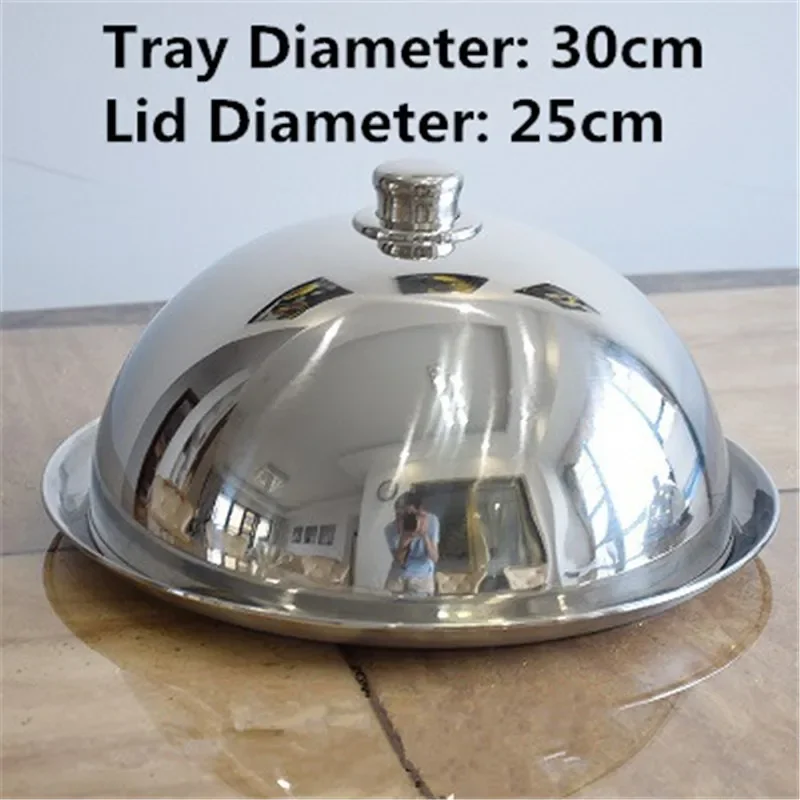 304 stainless steel plate lid Restaurant gold thick round cake steak cover lid tray baking pan wok kitchen food cover Dish