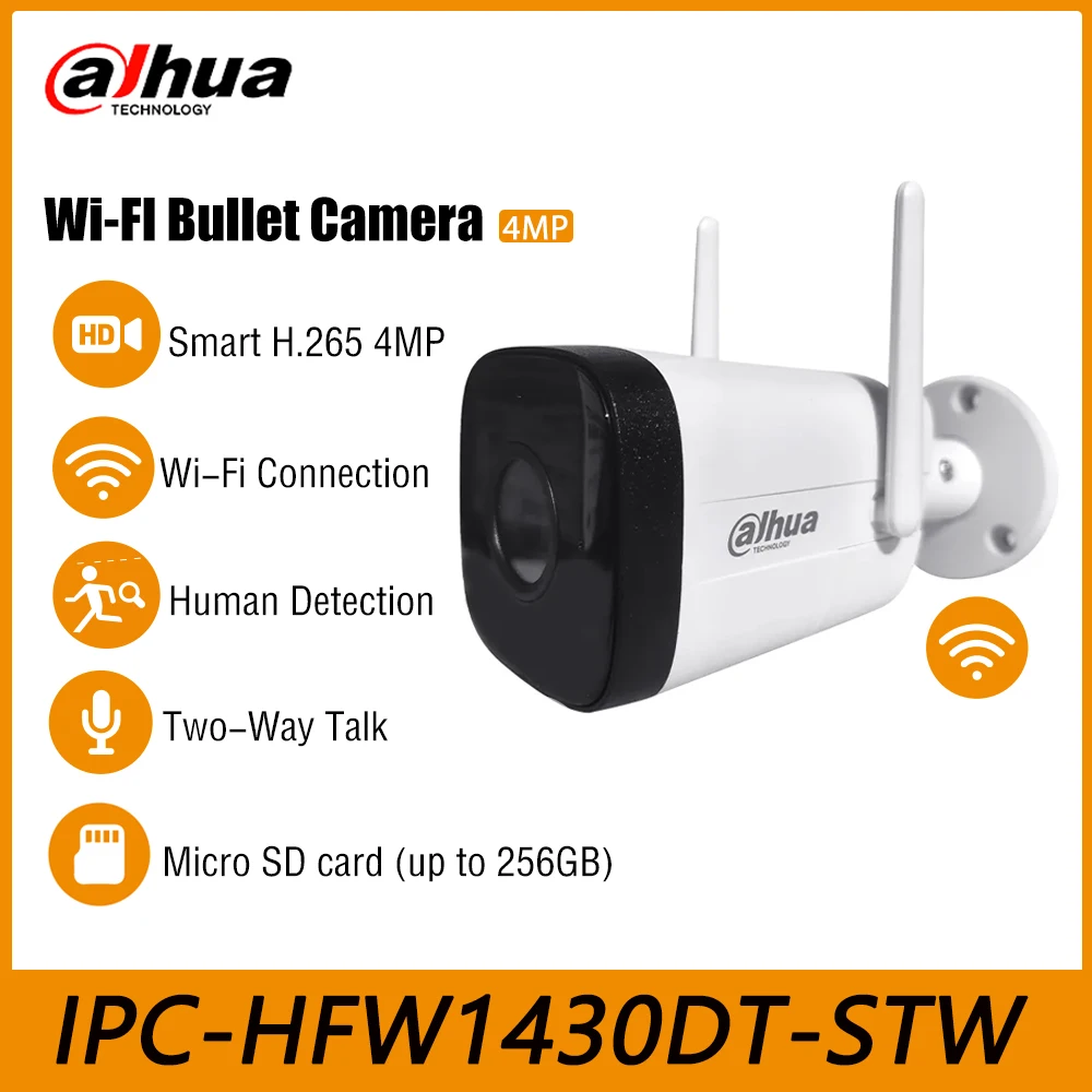 

Dahua IPC-HFW1430DT-STW 4MP WiFi IP Camera Mini Bullet Smart H.265 Outdoor Security Wireless IP67 Network Camera Built-in Mic