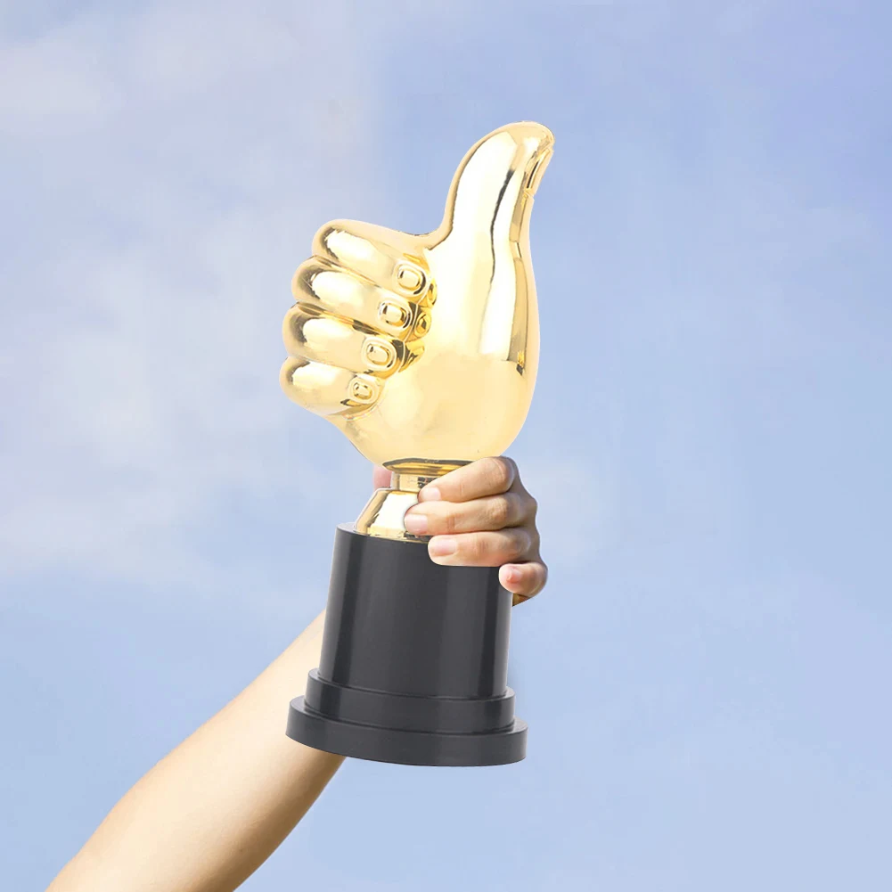 Thumbs Up Trophy Plastic Gold Trophies Encouragement Competition Winner Prize 5in High for Home Desktop Decor