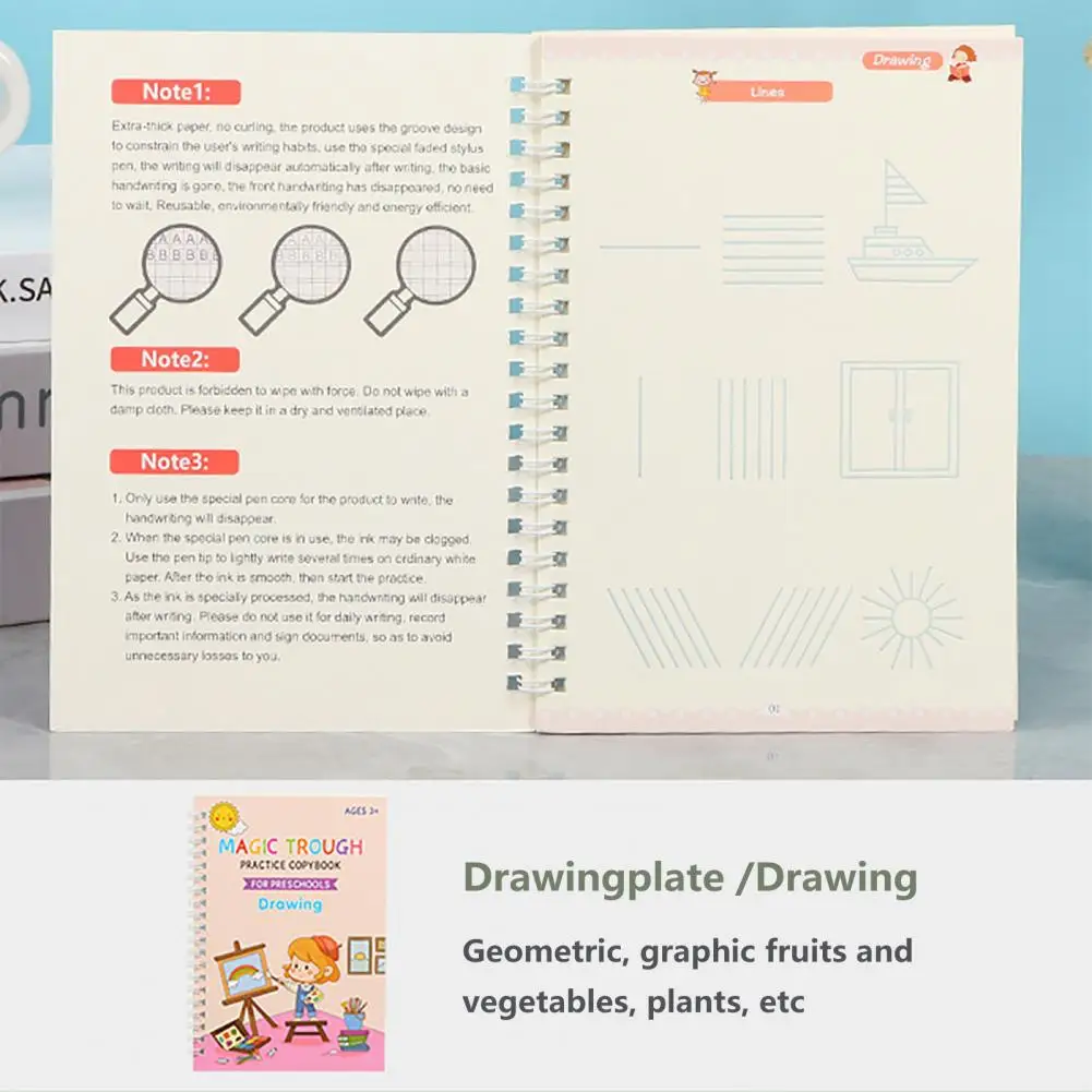 Livro de caligrafia reutilizável para crianças, Copybook Set for Children, Materiais didácticos