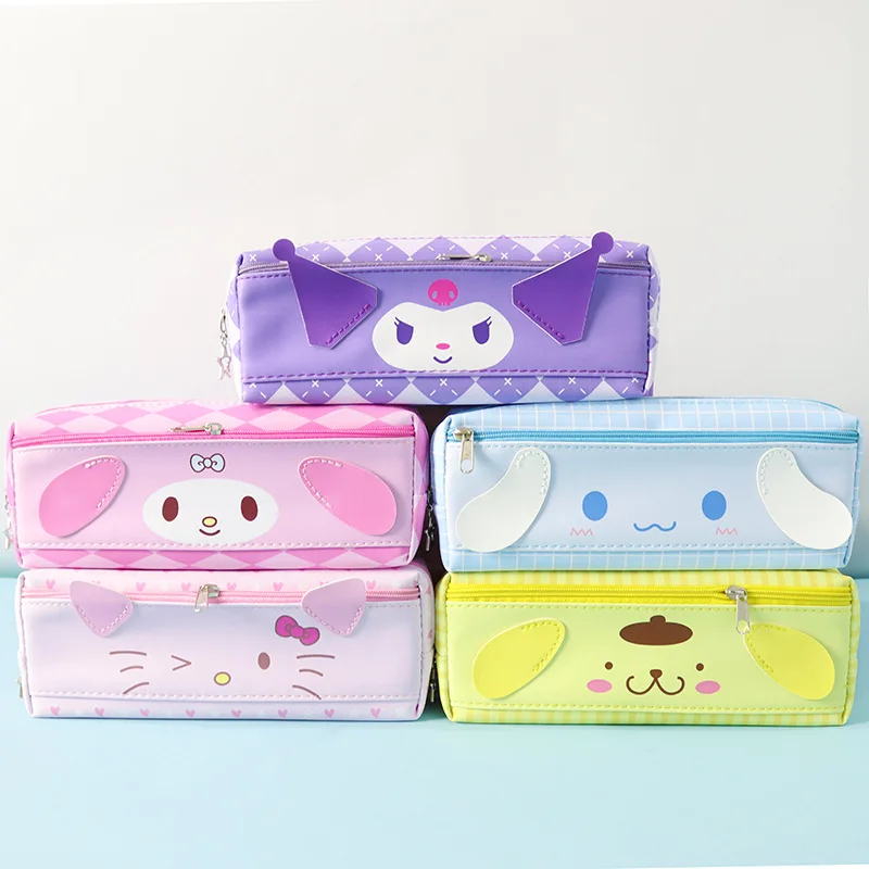 

Sanrio Pencil Case Cute PU Large Capacity Cosmetic Bag Kawaii Kuromi Cinnamoroll Melody Pencils Bag Supplies Stationery Gifts