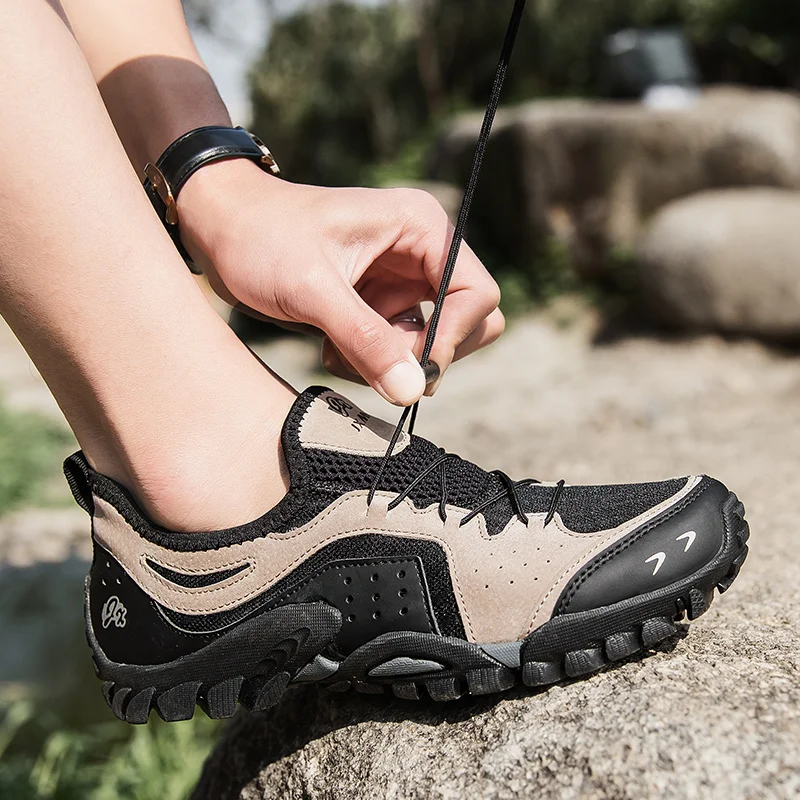 HIKEUP Hiking Shoes Women Outdoor Breathable Mesh Shoes Climbing & Fishing Men Low Top Comfortable Solid Fashion Couple Shoe