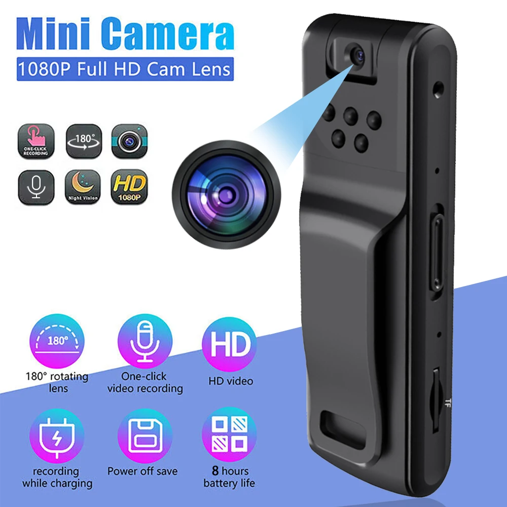 Hd 1080P Mini Telecamera Visione Notturna A Infrarossi Telecamera Per Corpo Piccolo Obiettivo Rotante A 180 ° Sport All'Aria Aperta Dv Dvr Videocamera
