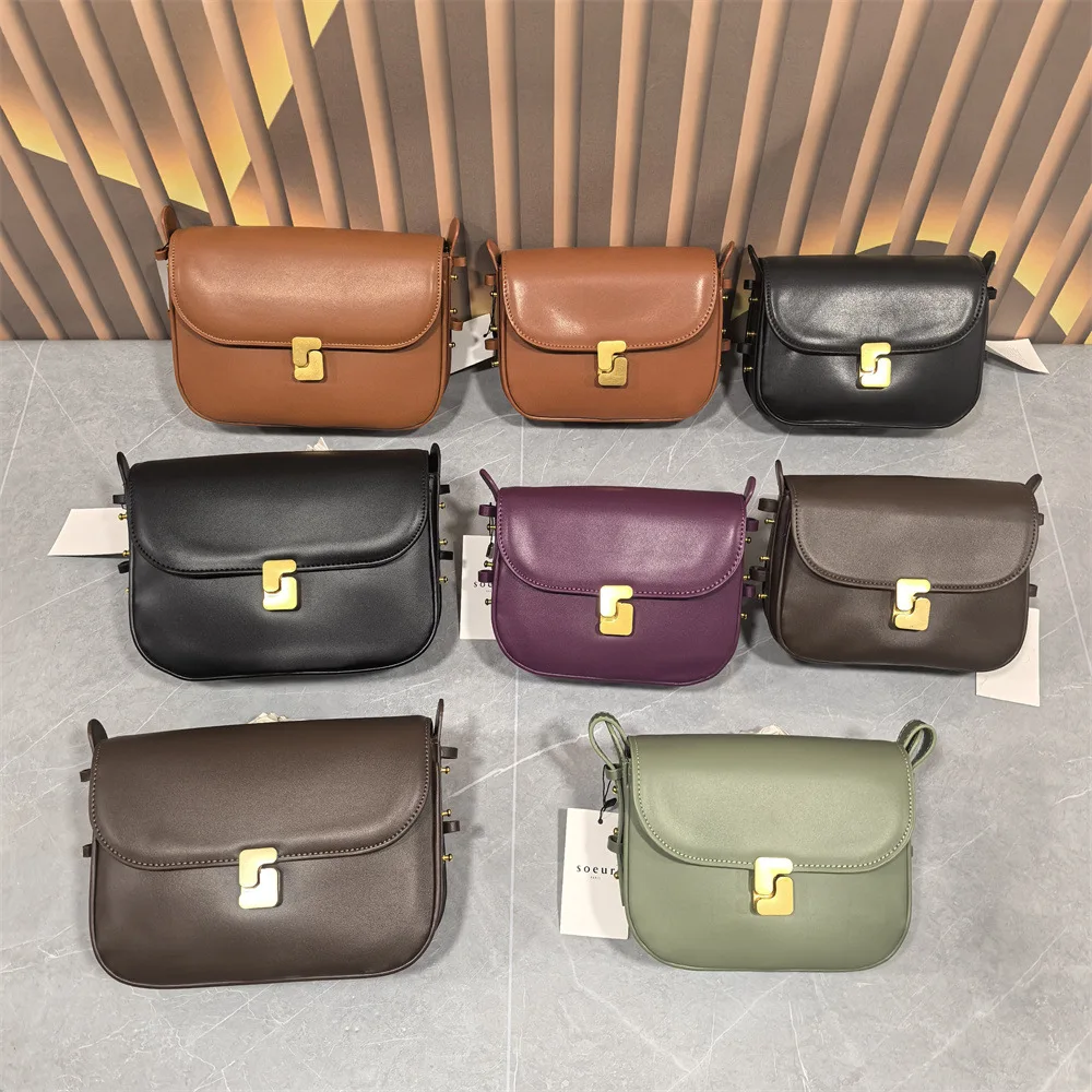 New French niche design women's bag leather retro small square bag tofu bag shoulder crossbody bag