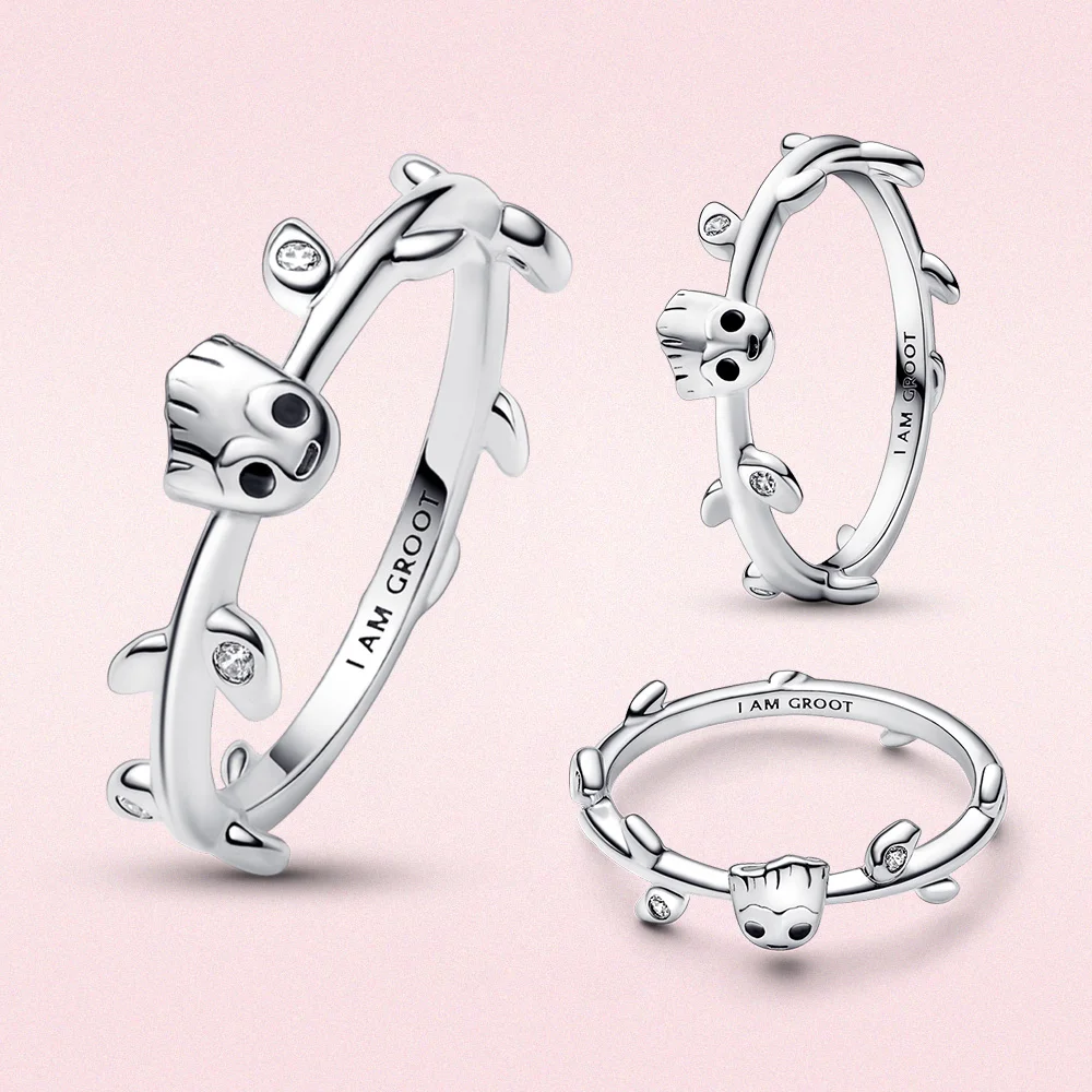 Vero argento 925 placcato Disney Mickey e Minnie anello Galaxy Groot Leaf per le donne moda originale gioielli amanti regalo