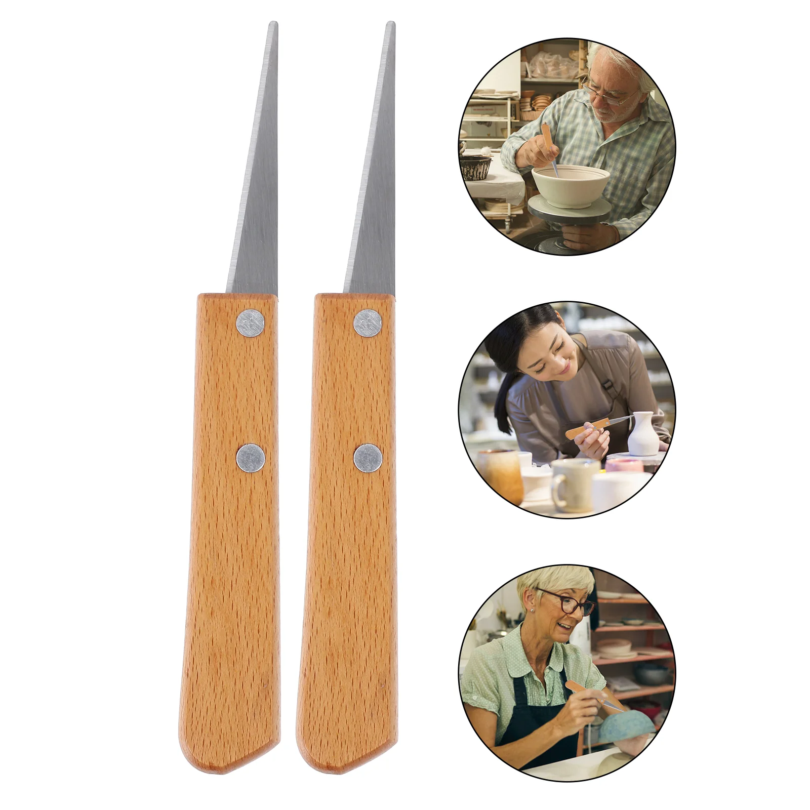 Pottery Tools Pottery Sculpting Tools Wood Carving Tools 2 Pcs Engraving Patch Knife Scraper Tools Handle Spatula Wooden Craft Pottery Fettling DIY Sculpting Face