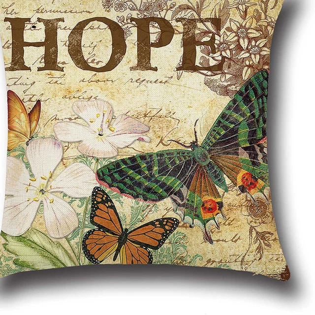 Lovely Hope butterfly Cotton Linen Cushion Cover