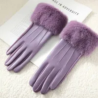 Gants de poignet en cuir PU pour femmes, manchette de garniture en fausse fourrure douce, gants de luxe, écran tactile chaud, conduite, cyclisme, élégant, mode, fête, hiver 4