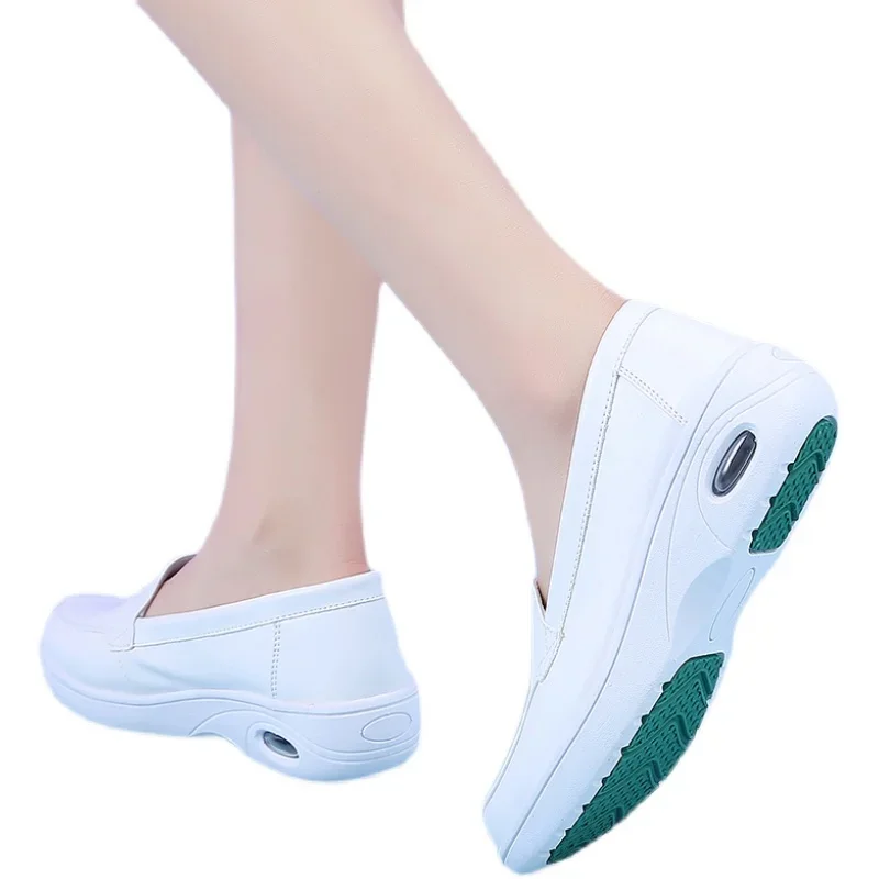 Cowhide Wedge White Women's Shoes Comfortable Light Slip-on Nurse Shoes Fashion Women's Flats Zapatos De Mujer