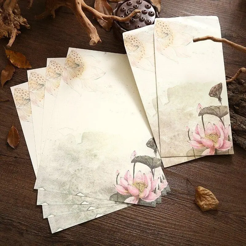 Writing Paper Set 6pcs/set Chinese Style Retro Letter Paper Envelope Set 4 Letter Paper 2 Envelopes Flowers Craft