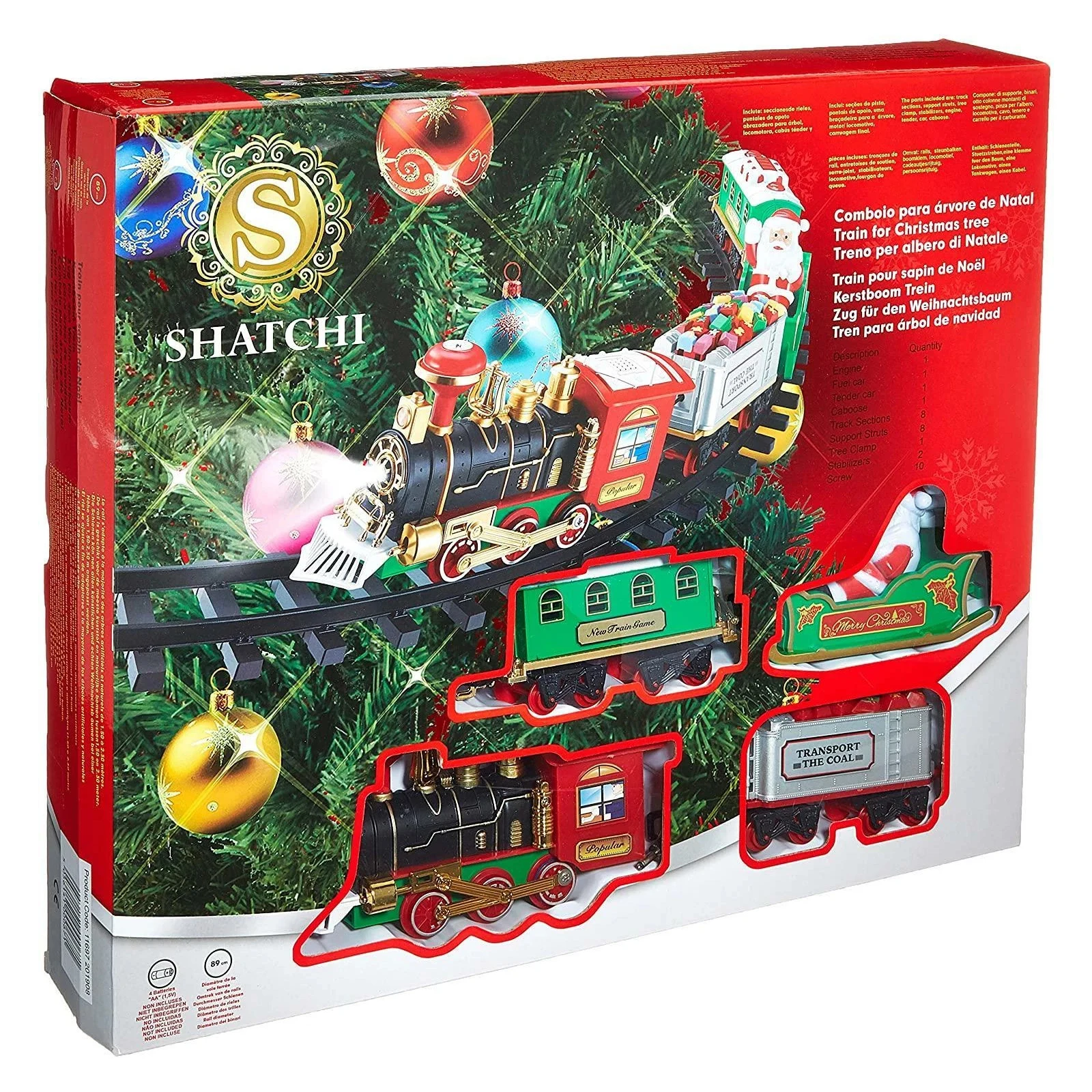 Battery Operate Railway Train with Sound&Light Hanging Railway Car Toys Kids Xmas Electric Toys Xmas Train Tree Decoration Track