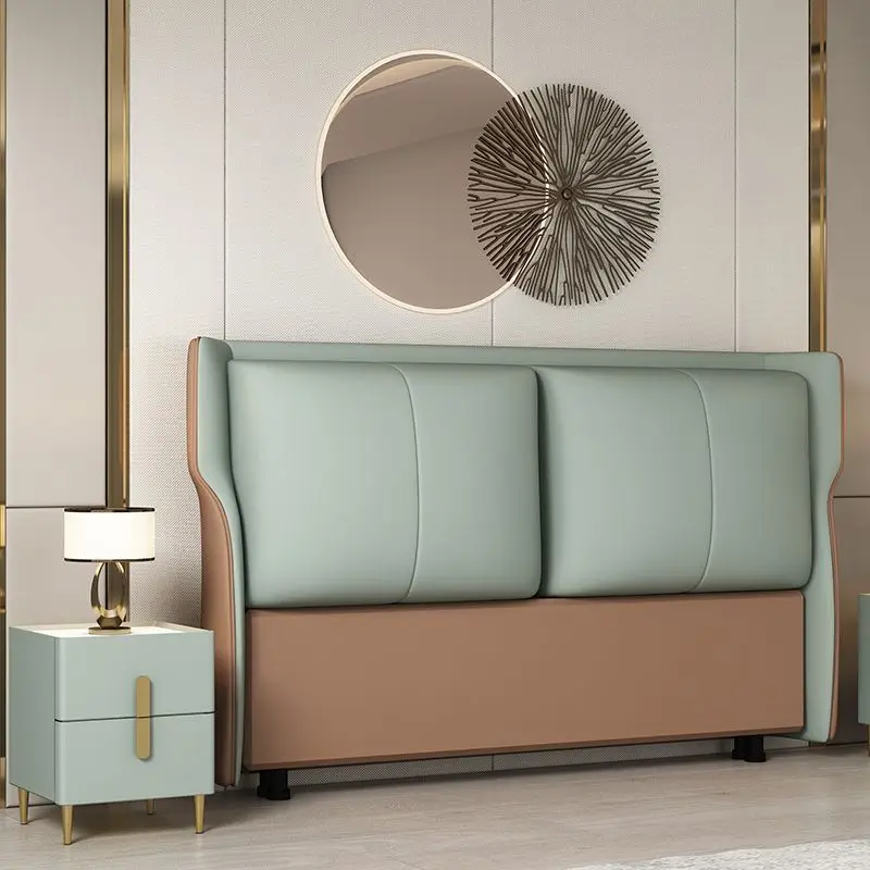 Soft bag bedside board new light luxury modern simple technology cloth floor backrest board all solid wood bed Fuzhiyun