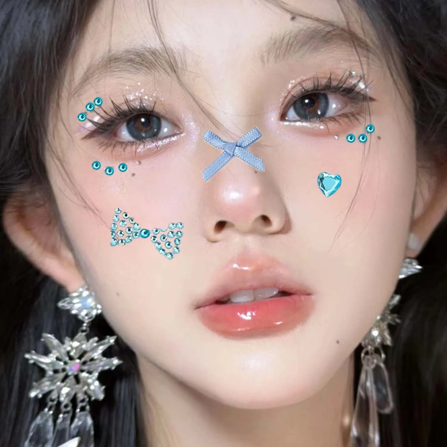 Blue Purple Rhinestone Face Stickers Temporary Tattoo