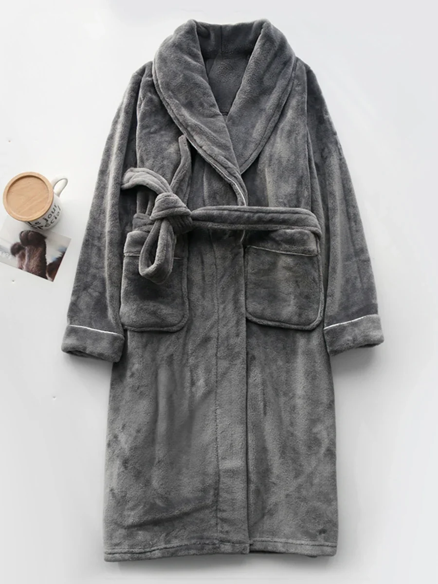 

Women Winter Extra Long Warm Flannel Bathrobe Men Hooded Plaid Plus Size Coral Fleece Kimono Robes Long Sleeve Bath Robe Pijamas
