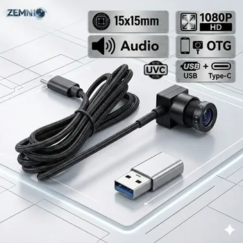 Mini USB Camera 15x15mm 1080P 2MP with Mic | OTG Webcam, UVC Plug & Play, Type-C Adapter, for Kiosk ATM Locker 1