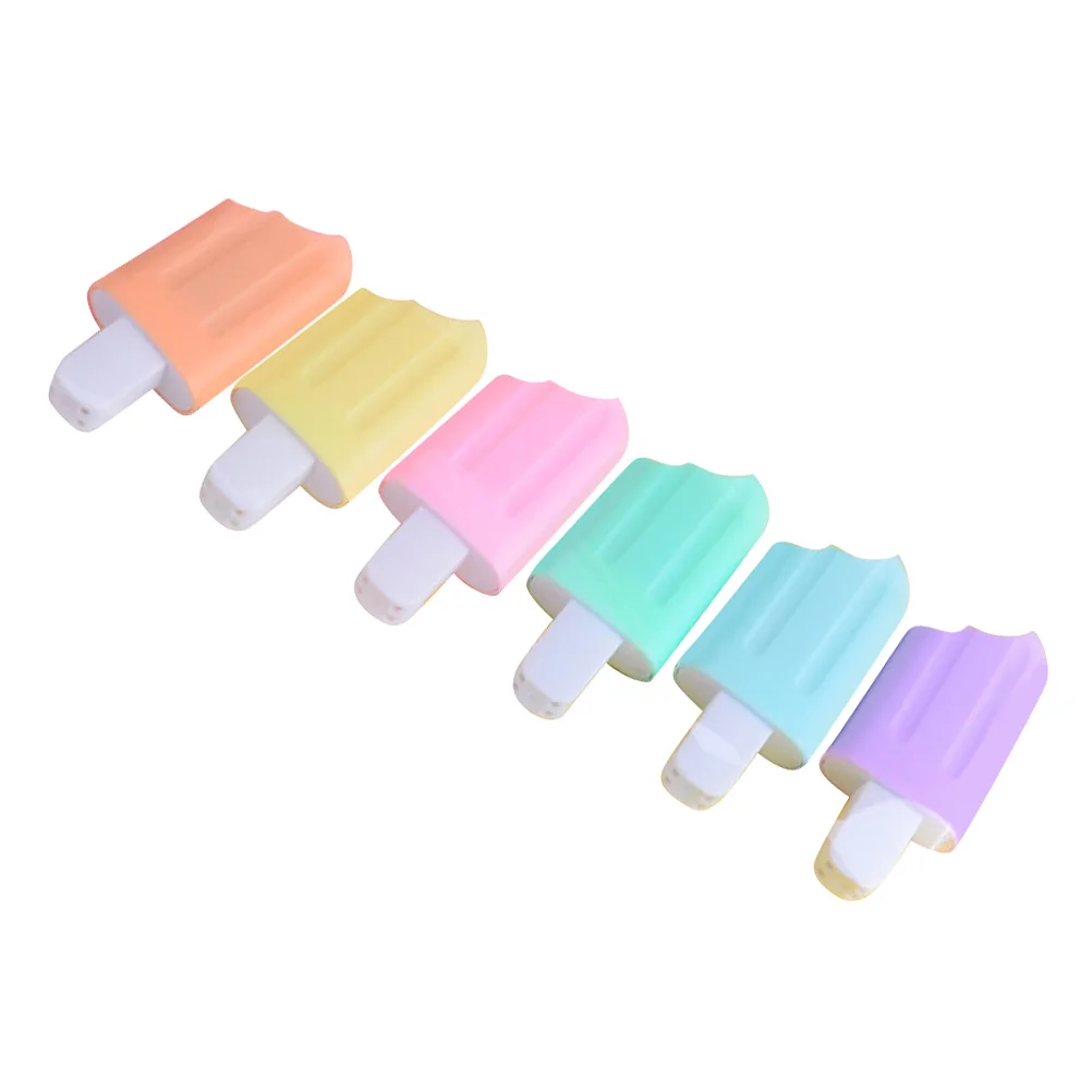 jianwu 6 pcs set soft tip double head highlighter pen light color kawaii marker fluorescent pen scrapbooking painting stationery 6 Pcs Fluorescent Marker Pen Writing Brush Ice Cream Plastic Highlighter Assort Color