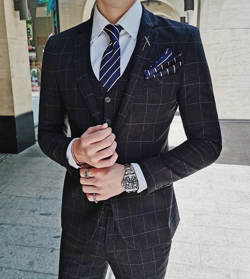 

High Quality 5XL (Blazer + Vest + Trousers) British Style Men's Business Casual Elegant Fashion Wedding Gentleman's 3-piece Suit