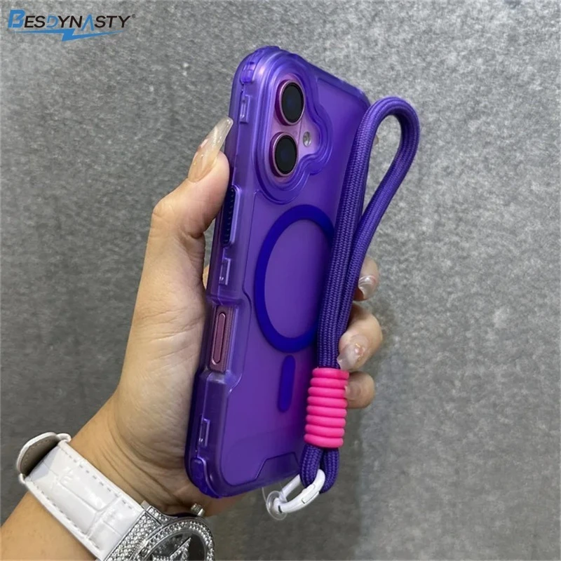 Luxury Armour Matte MagSafe Phone Case with Colourful Wrist Strap - Shockproof Cover