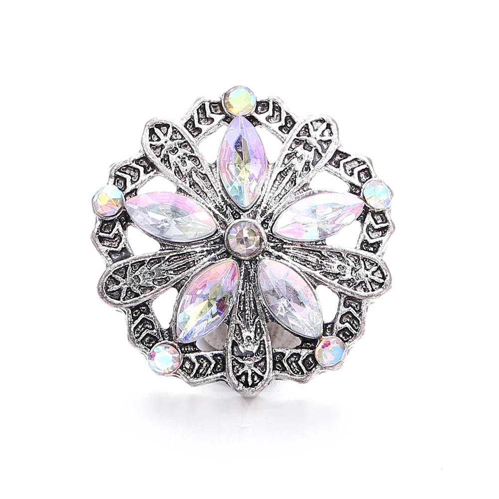 20pcs Rhinestone Flower 18mm Snap Buttons Fit 18mm Snap Bracelets Bangles Snaps Jewelry