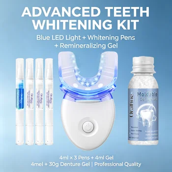 Kit Sbiancante per Denti con Luce LED, 4 Gel Sbiancanti e Gel Modellabile per Protesi, Aiuta a Rimuovere le Macchie Superficiali, Set per Igiene Orale