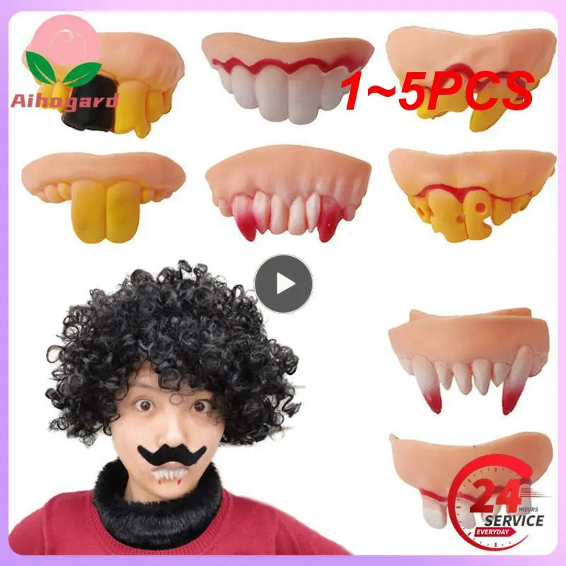 

1~5PCS Simulation Rotten Teeth Dentures Fake Vampire Teeth Halloween Party Prank Toys Cosplay Fake Teeth Trick Props For Parties