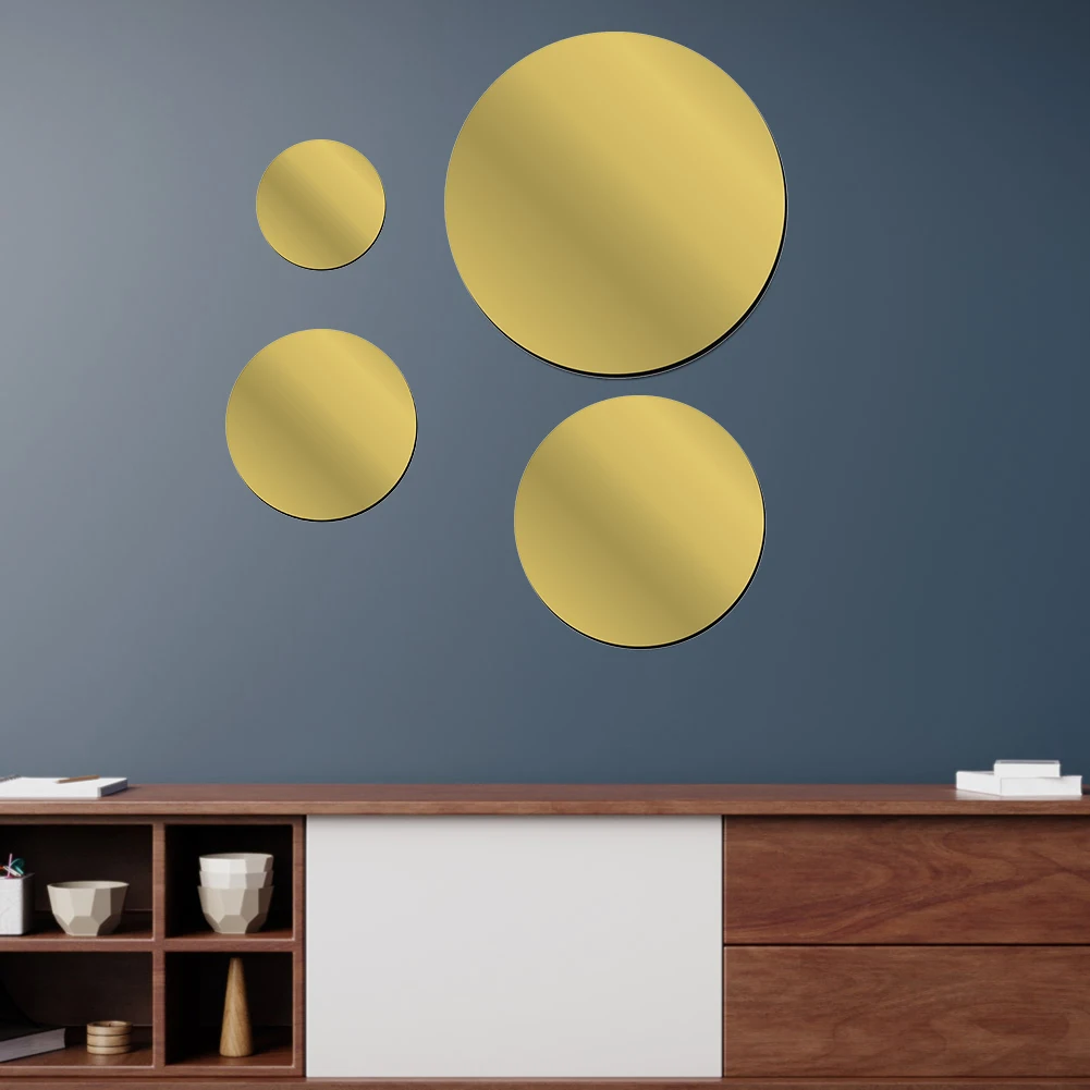 Round Mirror Self Adhesive Acrylic Mirror Stickers Decorative Small Circle Decals for Home Art Room Bedroom