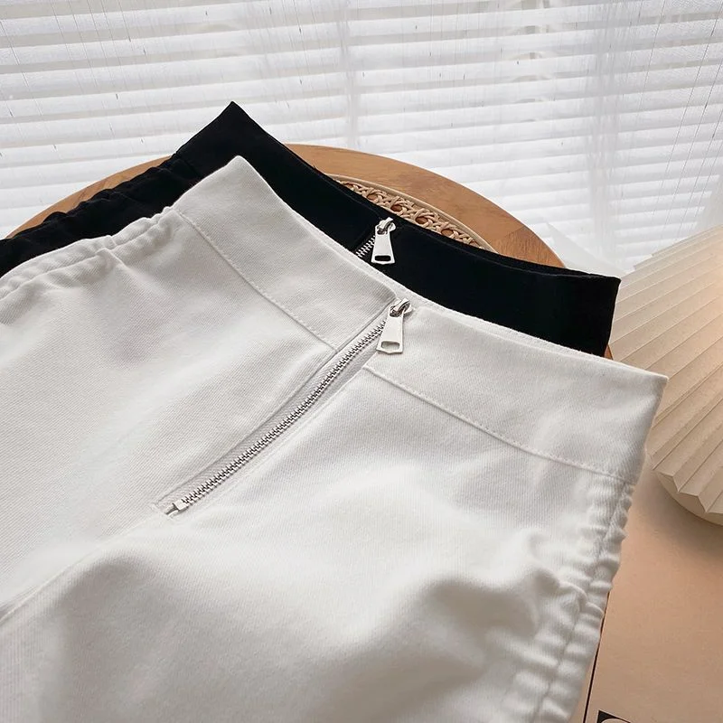 Summer New Zipper Patchwork Shorts High Waist Solid Color Slim Drawstring Lacing A-line Shorts Fashion Trend Y2K Women Clothing