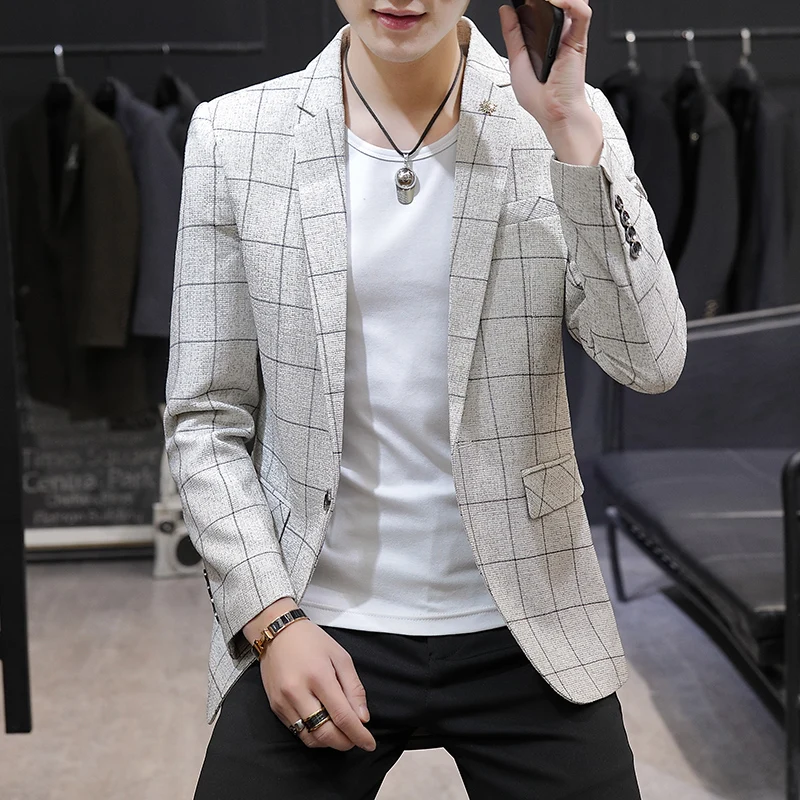 

2023 New Men's Fashion Casual Plaid Gentleman Korean Version of Everything Best Man Italian Style Business Slim Wedding Blazer