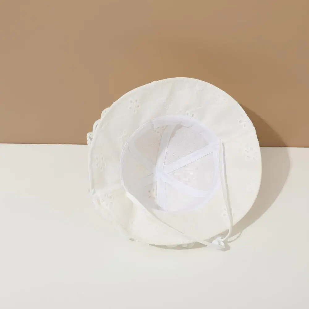 Fashion Sweet White Lace Bucket Hat Princess Sunscreen Toddler Sun Hat with Rope Ruffle Baby Fishermen Hat Beach