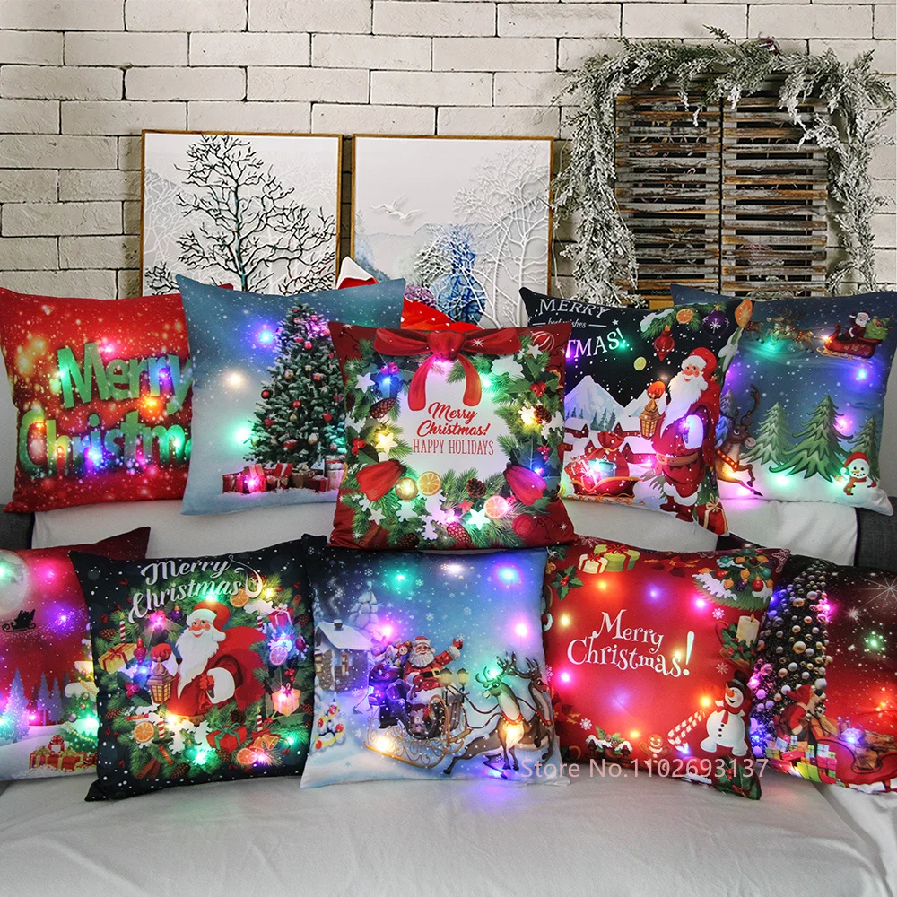 LED Light Santa Claus Cushion Cover Merry Christmas Decoration
