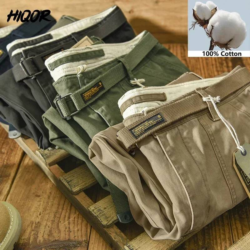 100% Cotton Casual Pants Spring Men Fashion Metal Belt Buckle Cargo Pants Hip Hop Trouser Man Pant 28-38 cotton work pants military cargo pants casual tooling pants cargo pants