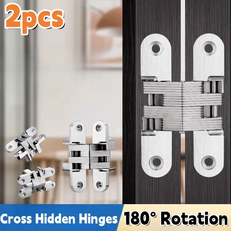 Stainless Steel Hinges 1 Pairs Hidden Gate Hinge Stainless Steel Concealed Hinges 180 Degree Folding Invisible Door Hinges Heavy Duty Built-in Hinge door hinges