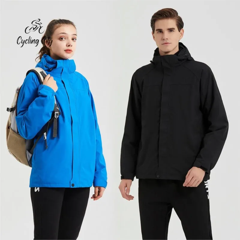 Cycling City Outdoor Two-piece Jacket Winter Fleece Thickened Warm Cycling Jacket Waterproof Windproof Detachable Hooded