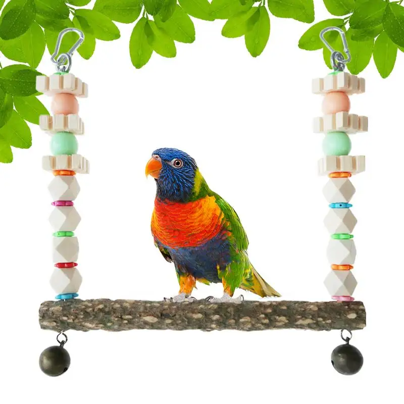 

Bird Cage Wooden Perch Hanging Birds Parrot Toys Stand Holder Natural Wood Swing Parakeets Conures Parrots Cockatiels Supplies