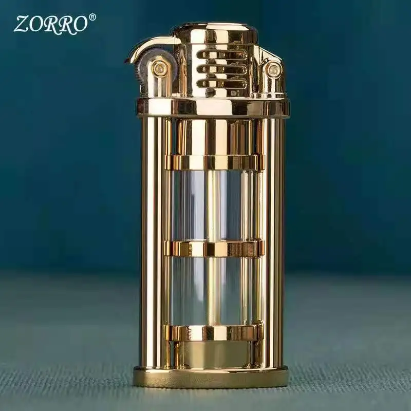Zorro Windproof Metal Kerosene Lighter Transparent Fuel Tank Creative Retro Flint Lighter Smoking Accessories