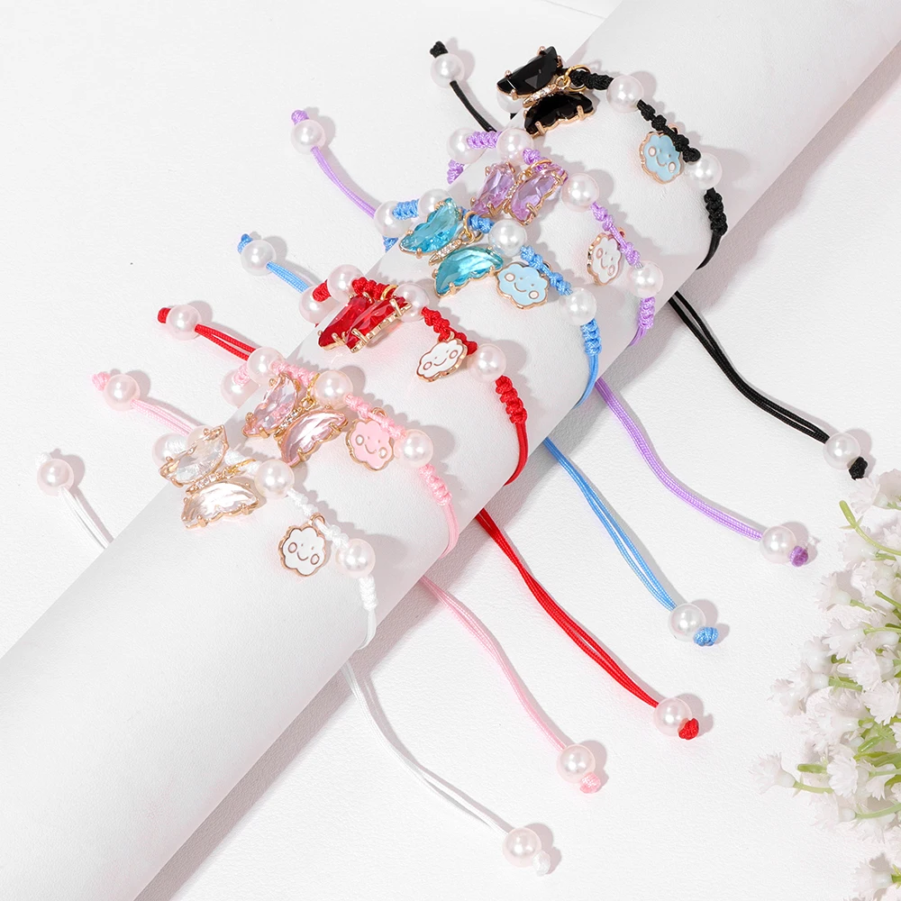 Mo Lila Schmetterling Wolke Charme Perle Armbänr Handgemachte Süße Tier Anhänger Geflochten Verstellbare Armreifen Mädchen Schmuck Geschenke