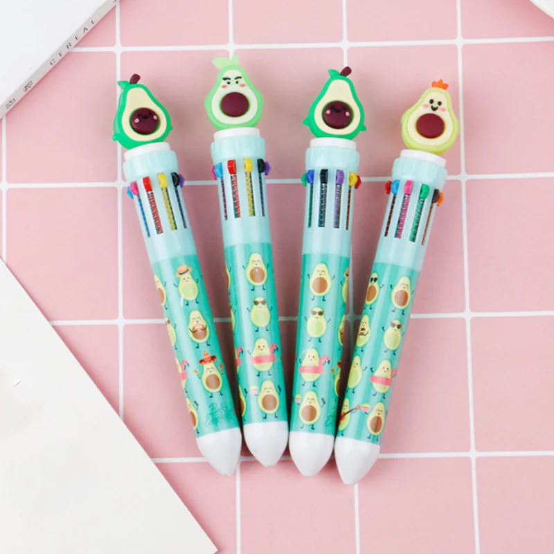 Ten-color Ballpoint Pen Stereoscopic Avocado Silica Gel Cute Color Oil Pen Student Prize Multi-color Hand Account Pen Stationery