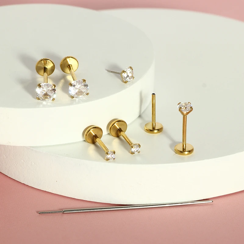 50pcs/lot 316 Stainless Steel Threadless Lip Stud Zircon Nose Stud for Women Men Labret Studs Earrings Piercing Jewelry 20G