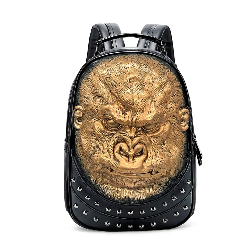 

2021 New Fashion 3D Embossed Gorilla Backpack bags for Women unique Girls Cool Schoolbag Rivet Personality Laptop bag mochila
