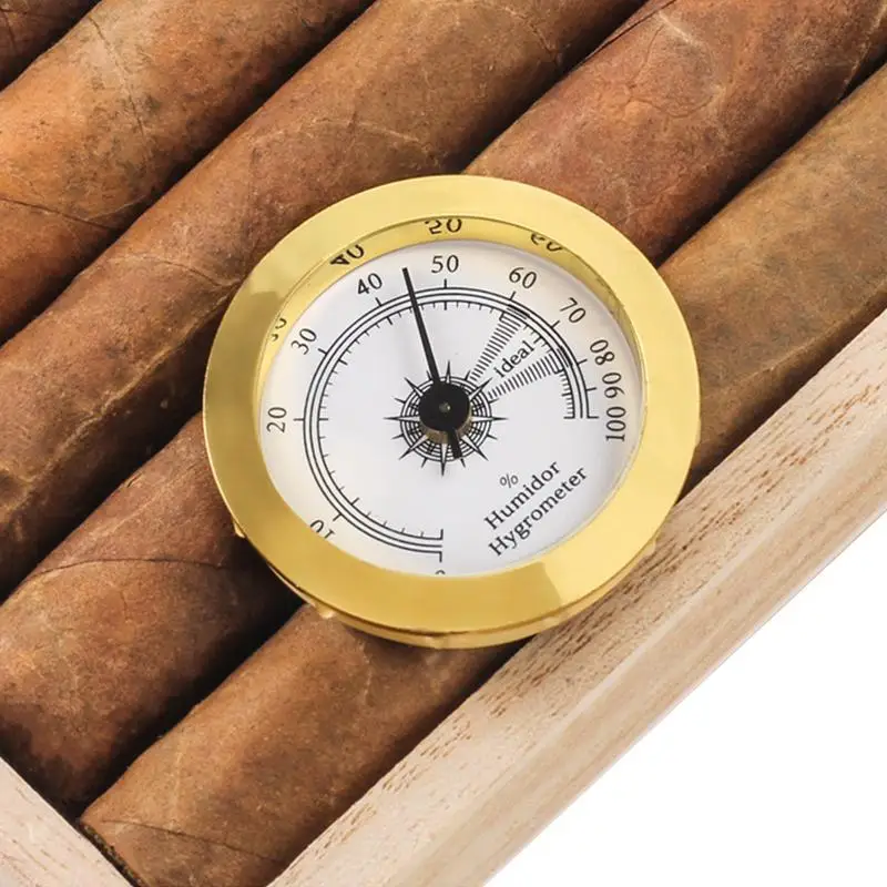 

Brass Analog Hygrometer Gold Round Glass Cigars Humidity Gauge Cigars Humidity Tester Mechanical High Accuracy Suit For Cigars