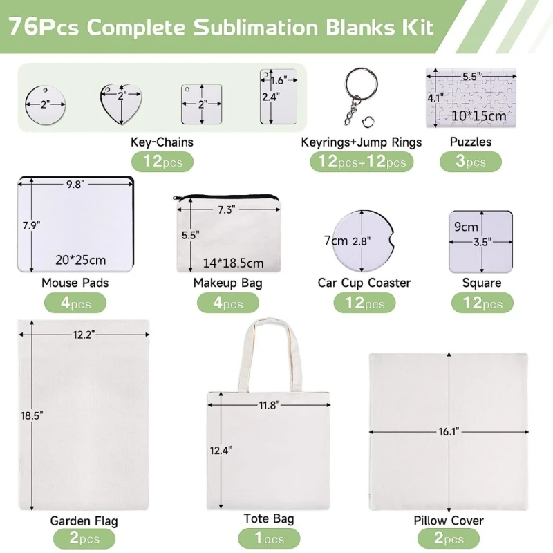 MDF Sublimation Printing Blanks: 76-Piece Blanks Keychain and Cosmetic Bag Set