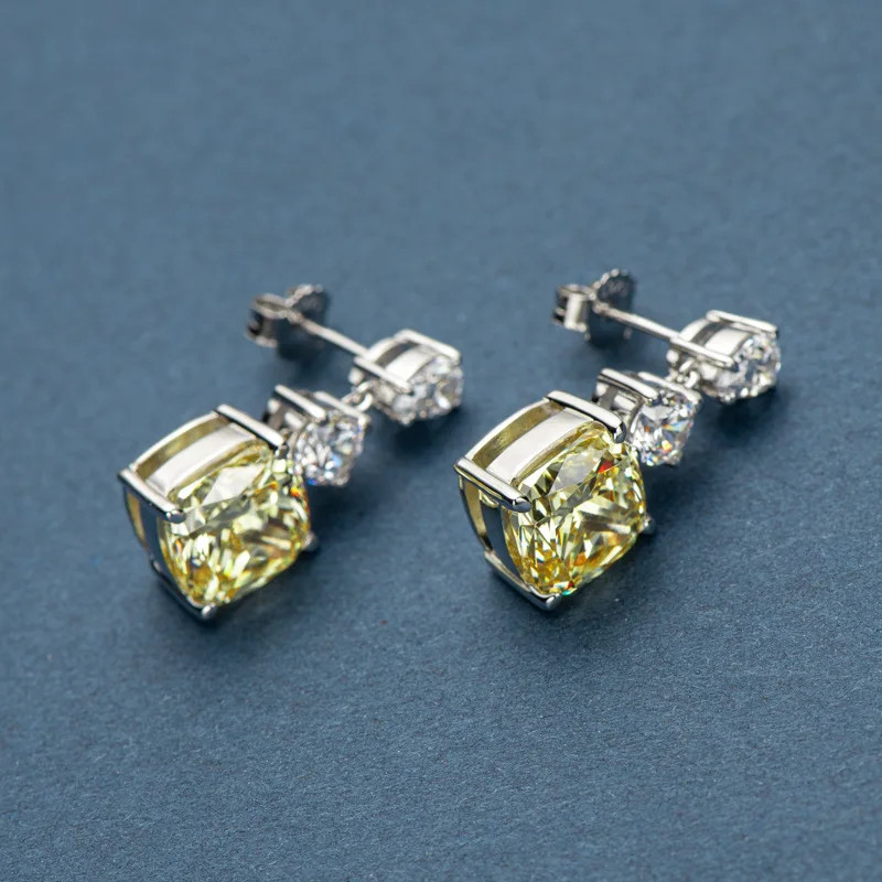New S925 Sterling Silver Yellow Lab Created Diamond Jewelry Luxury 10*10 Drop Earring for Women Gift