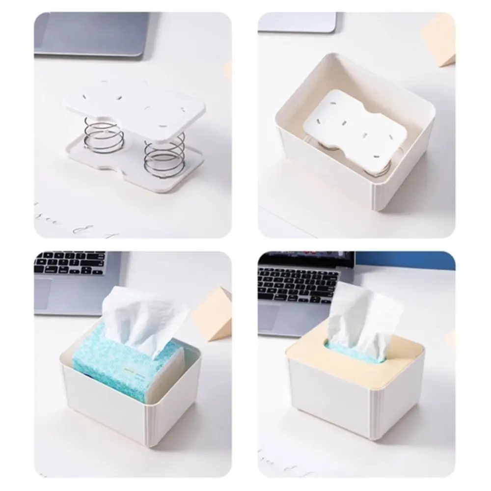 Tissue Box Tissue Dispenser Creative Plastic Paper Towel Spring Pallet White High Elasticity Spring Tissue Box Practical Easier Double Springs