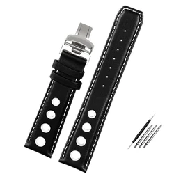 Elegant Genuine Leather Bracelet - Premium Cowhide Watchband Strap, 20mm - 20mm (Black white SR)