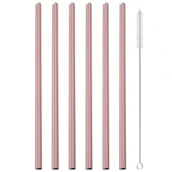 Heart - Shaped Reusable Stainless Steel Drinking Straws with Cleaning Brush - Ideal for Milkshakes, Cocktails, and Coffee (6pcs 1brush)