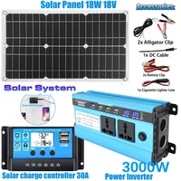 Kit d'onduleur de puissance pour système de panneaux solaires 3000W/4000W/5000W/6000W, 12V à 220V avec panneau solaire 18V + contrôle de Charge 30A 6