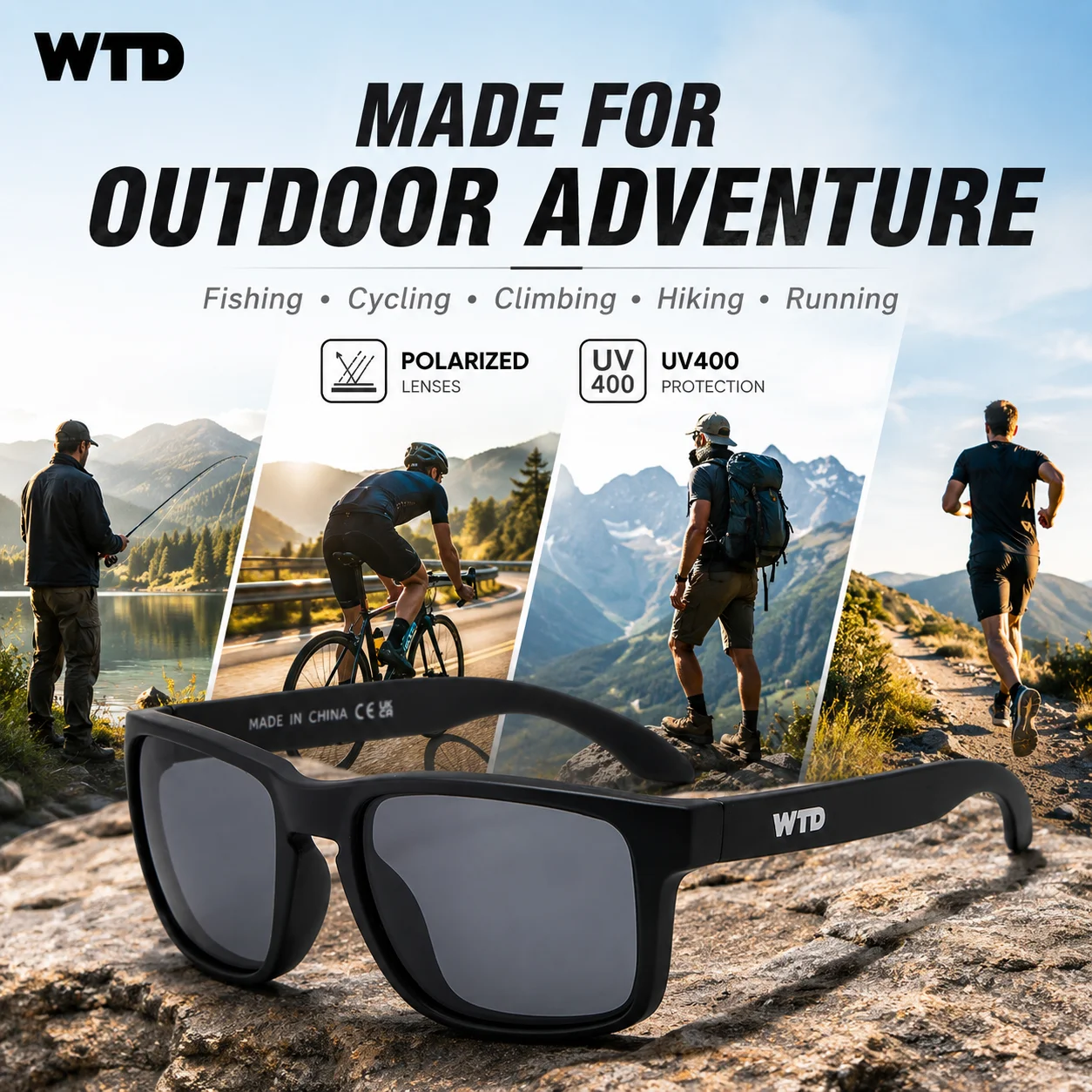 WTD 새로운 편광 선글라스 다채로운 남여 패션 UV400 보호 안경 운전 낚시 야외 스포츠 안경 WTD02