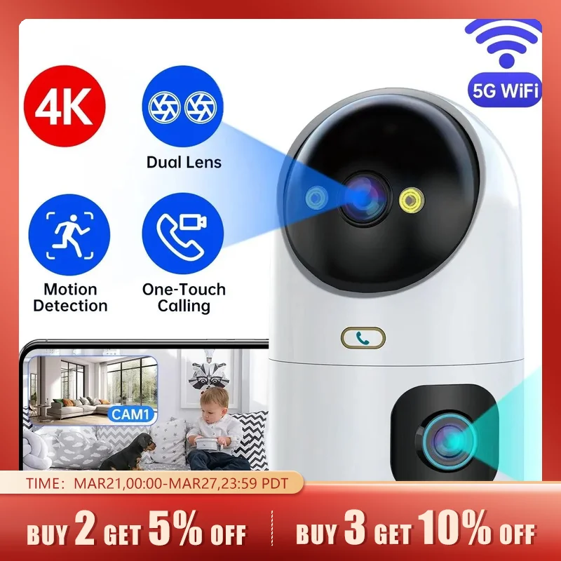JOOAN 4K PTZ IP 카메라, 10X 줌 듀얼 렌즈, 자동 추적 와이파이 CCTV 카메라, 컬러 야간 가정 베이비 모니터, 비디오 감시
