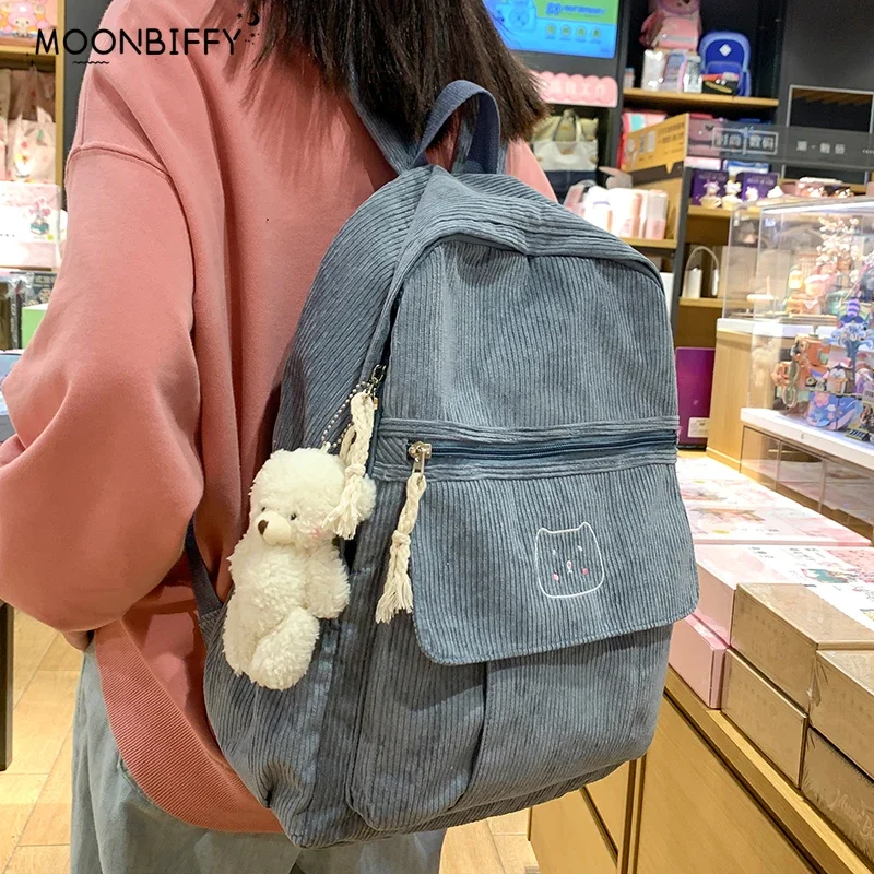 

Cute Corduroy Women Backpack Solid Color Female Student Schoolbag For Teenage Girl Travel Shoulder Bags School Bagpack