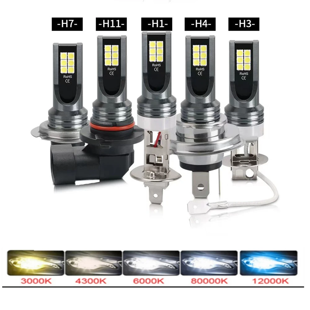 2Pcs H7 LED Car Fog Light Bulbs DRL H1 H16 H4 H8 H9 H10 9005 9006 Auto Headlight CSP Beam 9600Lm 6000K 80W High Power 12V 24V ambient lighting car